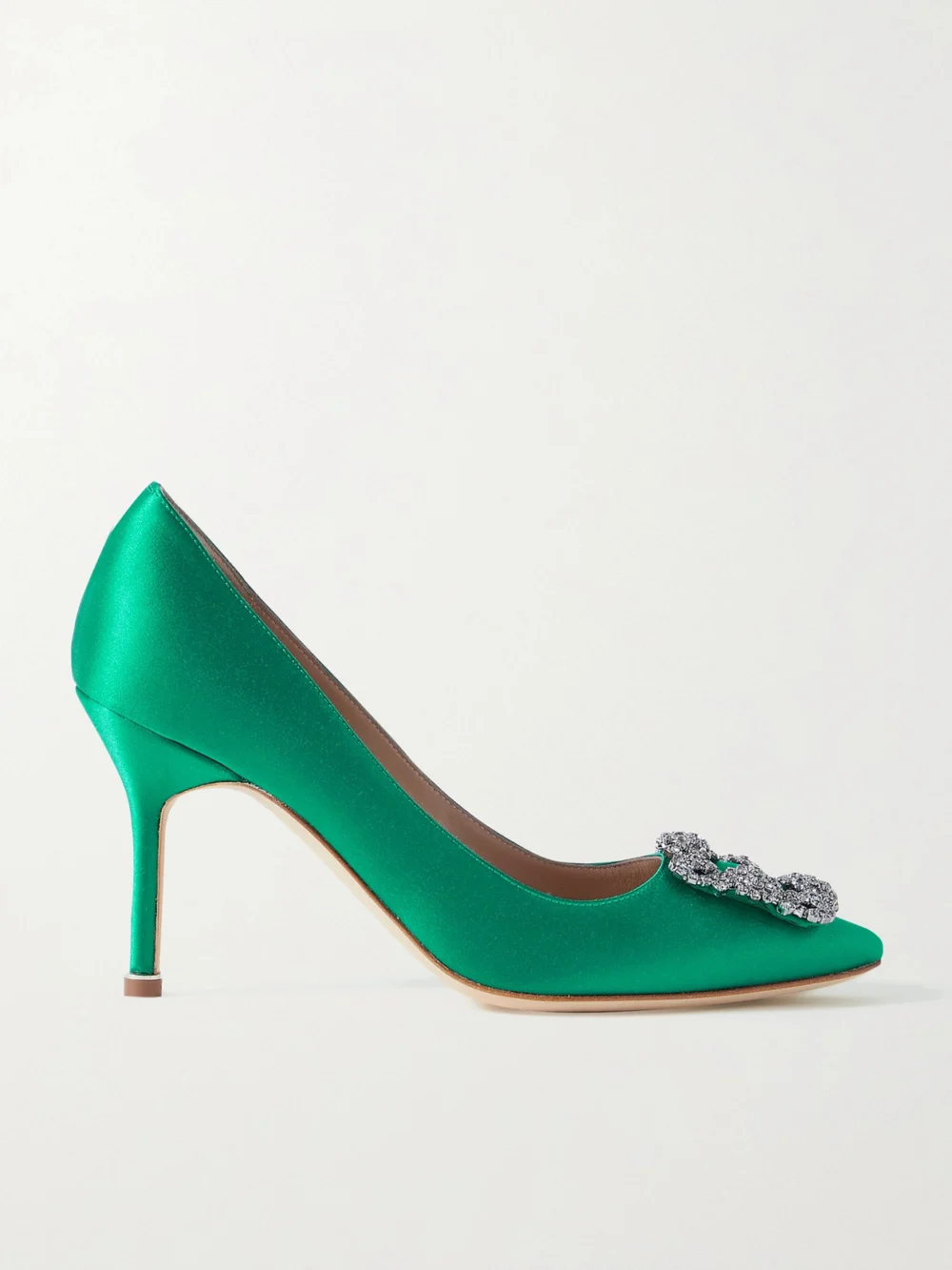 Manolo Blahnik Hangisi 90 Crystal-embellished Satin Pumps in jade