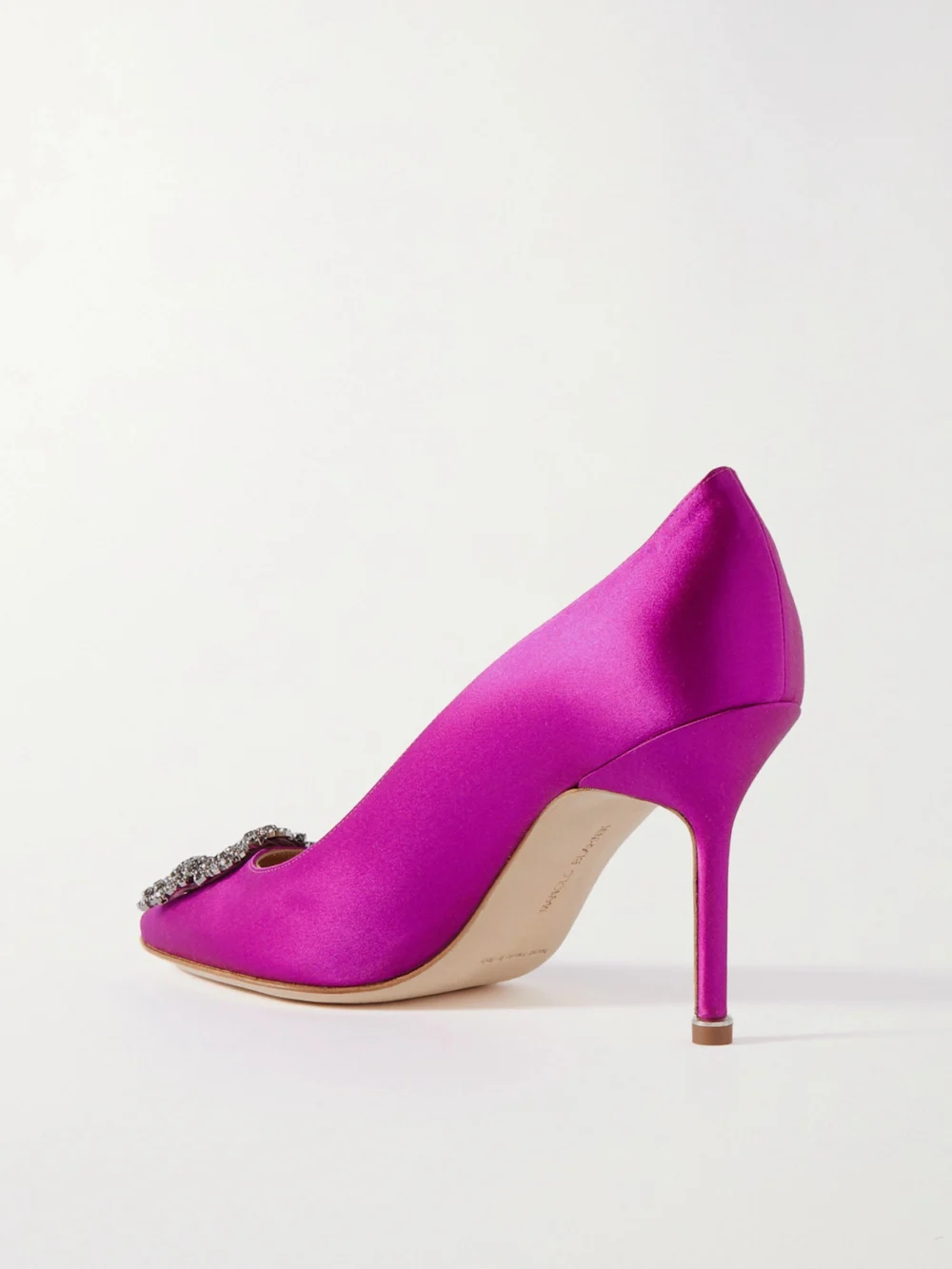 Back view of the Manolo Blahnik Hangisi 90 Crystal-embellished Satin Pumps