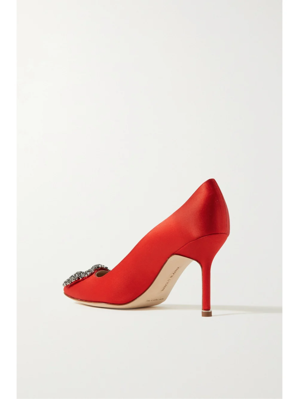 Back view of the Manolo Blahnik Hangisi 90 Crystal-embellished Satin Pumps