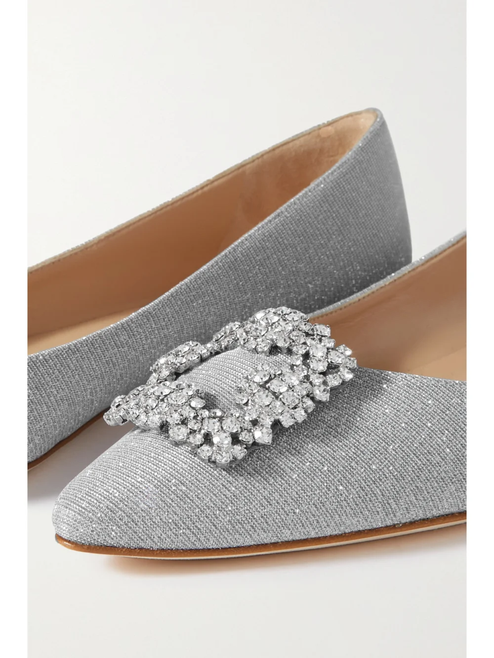 Manolo Blahnik Hangisi Crystal-embellished Glittered Satin Point-toe Flats