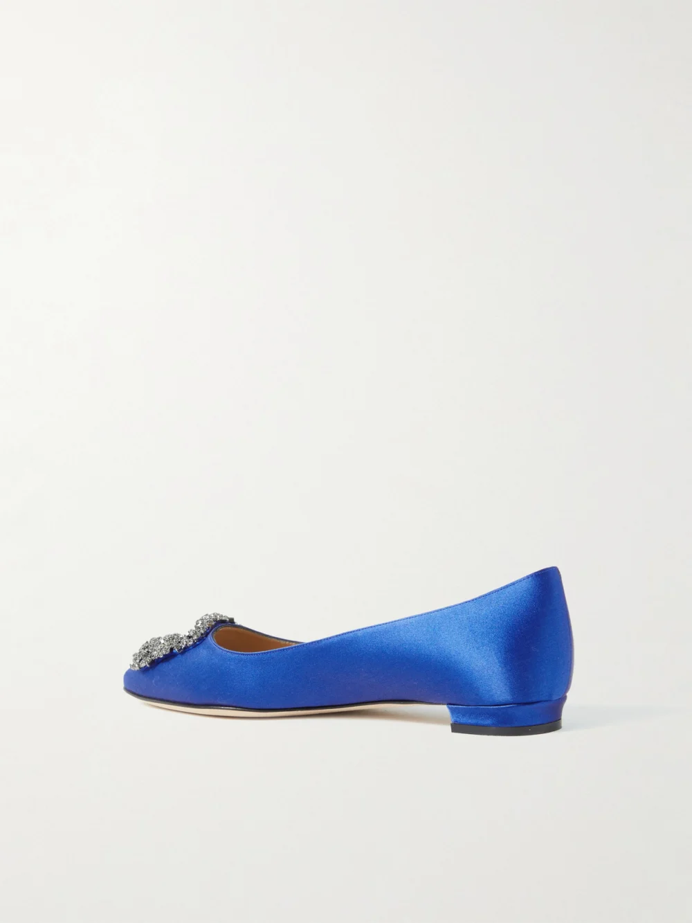 Back view of the Manolo Blahnik Hangisi Crystal-embellished Satin Point-toe Flats