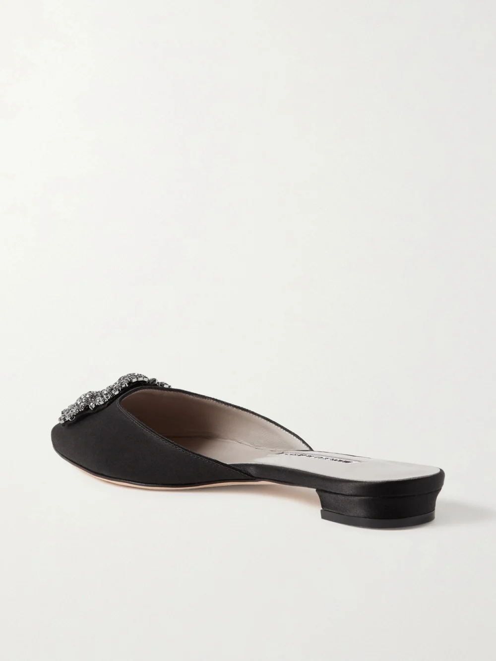 Back view of the Manolo Blahnik Hangisi Crystal-embellished Satin Slippers
