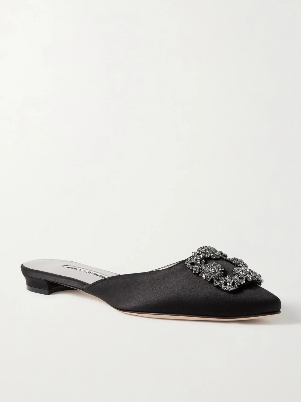 Manolo Blahnik Hangisi Crystal-embellished Satin Slippers in black