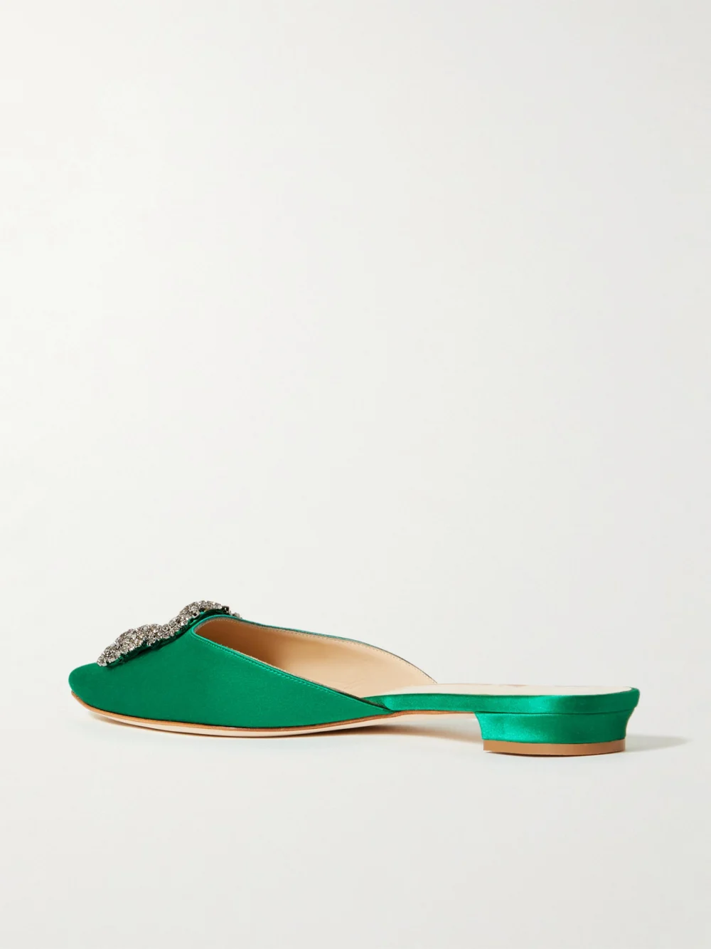Back view of the Manolo Blahnik Hangisi Crystal-embellished Satin Slippers