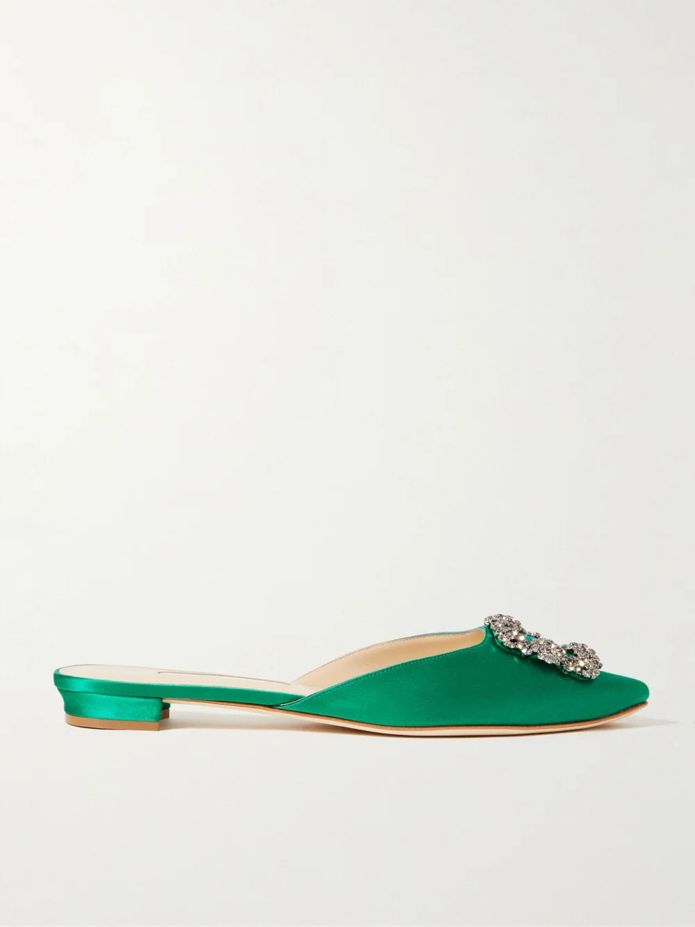 Manolo Blahnik Hangisi Crystal-embellished Satin Slippers in green