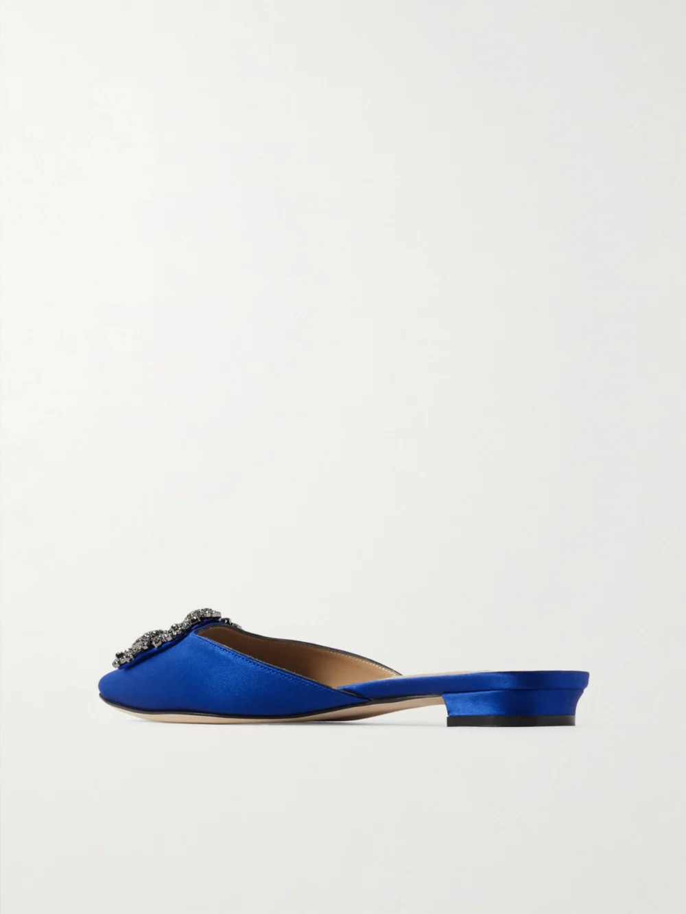 Back view of the Manolo Blahnik Hangisi Crystal-embellished Satin Slippers