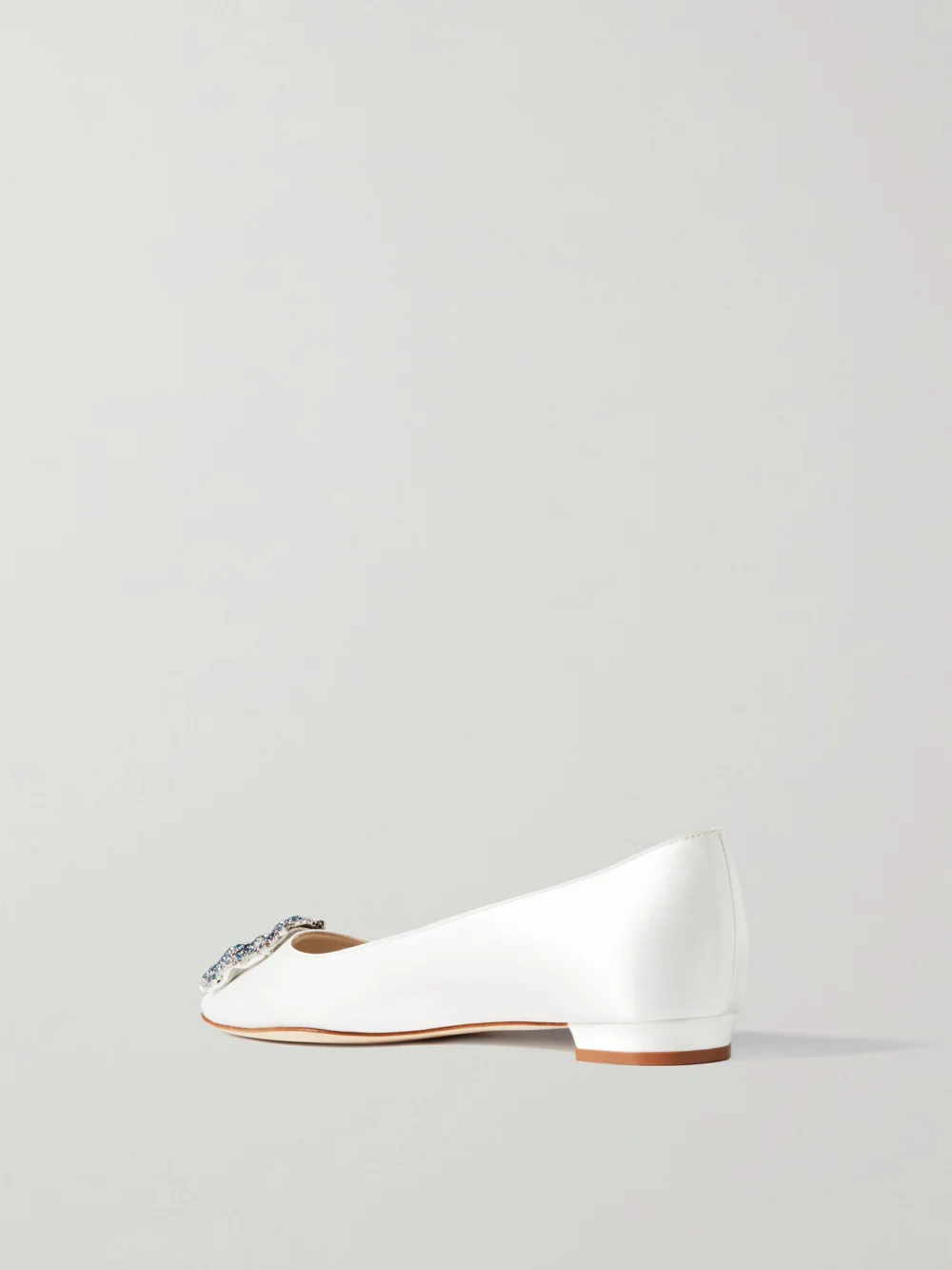 Back view of the Manolo Blahnik Hangisiflat Crystal-embellished Satin Point-toe Flats