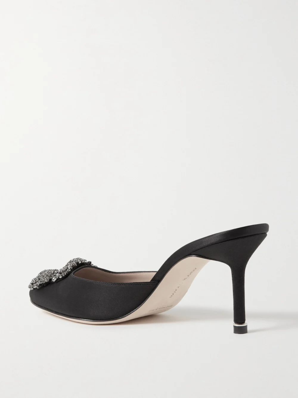 Back view of the Manolo Blahnik Hangisimu 70 Embellished Satin Mules