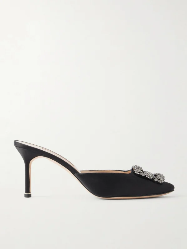 Manolo Blahnik Hangisimu 70 Embellished Satin Mules