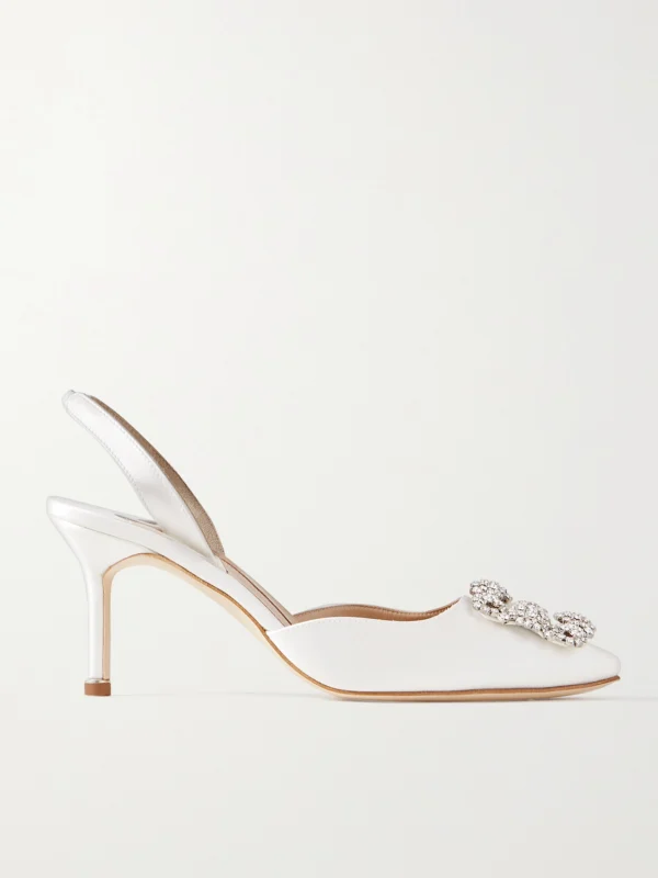 Manolo Blahnik Hangisli 70 Crystal-embellished Satin Slingback Pumps