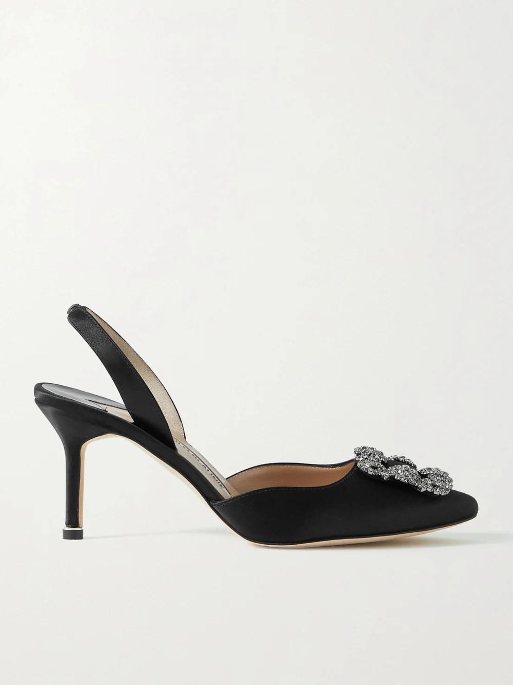 Manolo Blahnik Hangisli 70 Embellished Satin Slingback Pumps in black