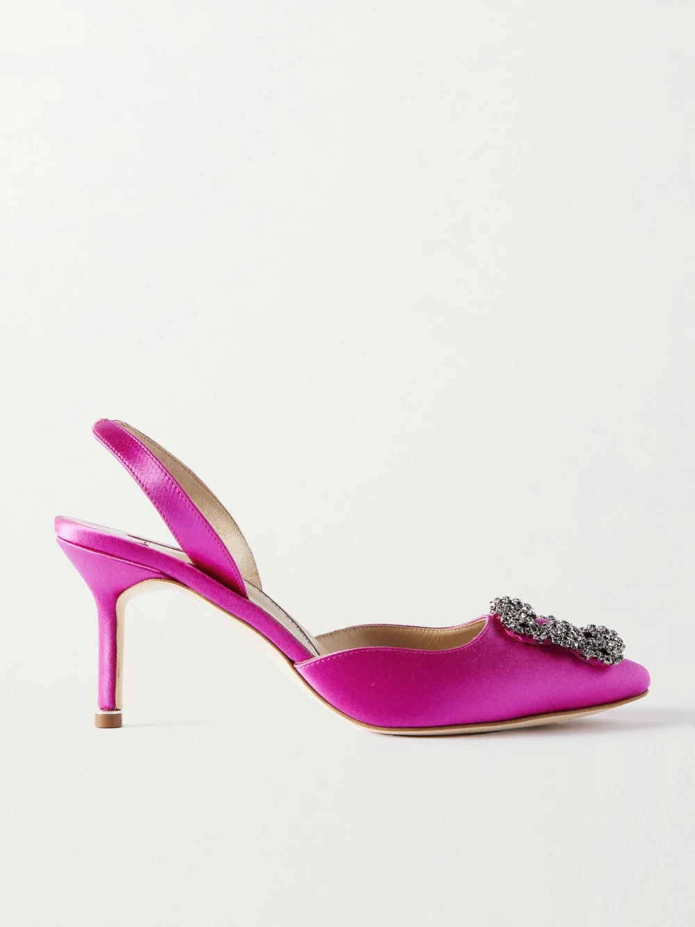 Manolo Blahnik Hangisli 70 Embellished Satin Slingback Pumps in fuchsia