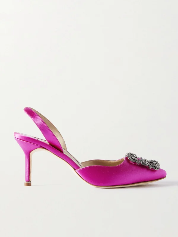 Manolo Blahnik Hangisli 70 Embellished Satin Slingback Pumps