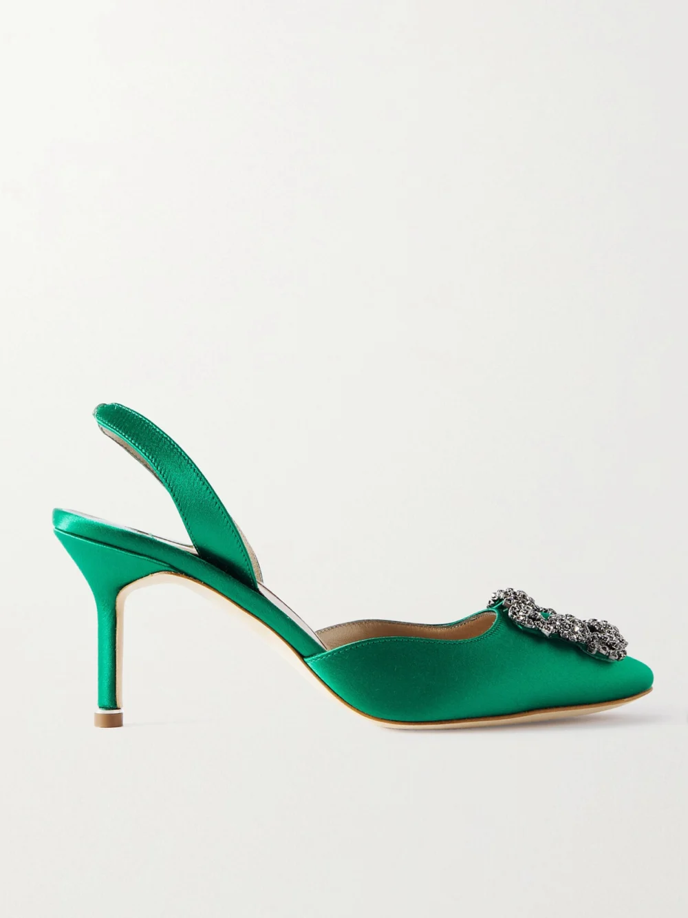 Manolo Blahnik Hangisli 70 Embellished Satin Slingback Pumps in green