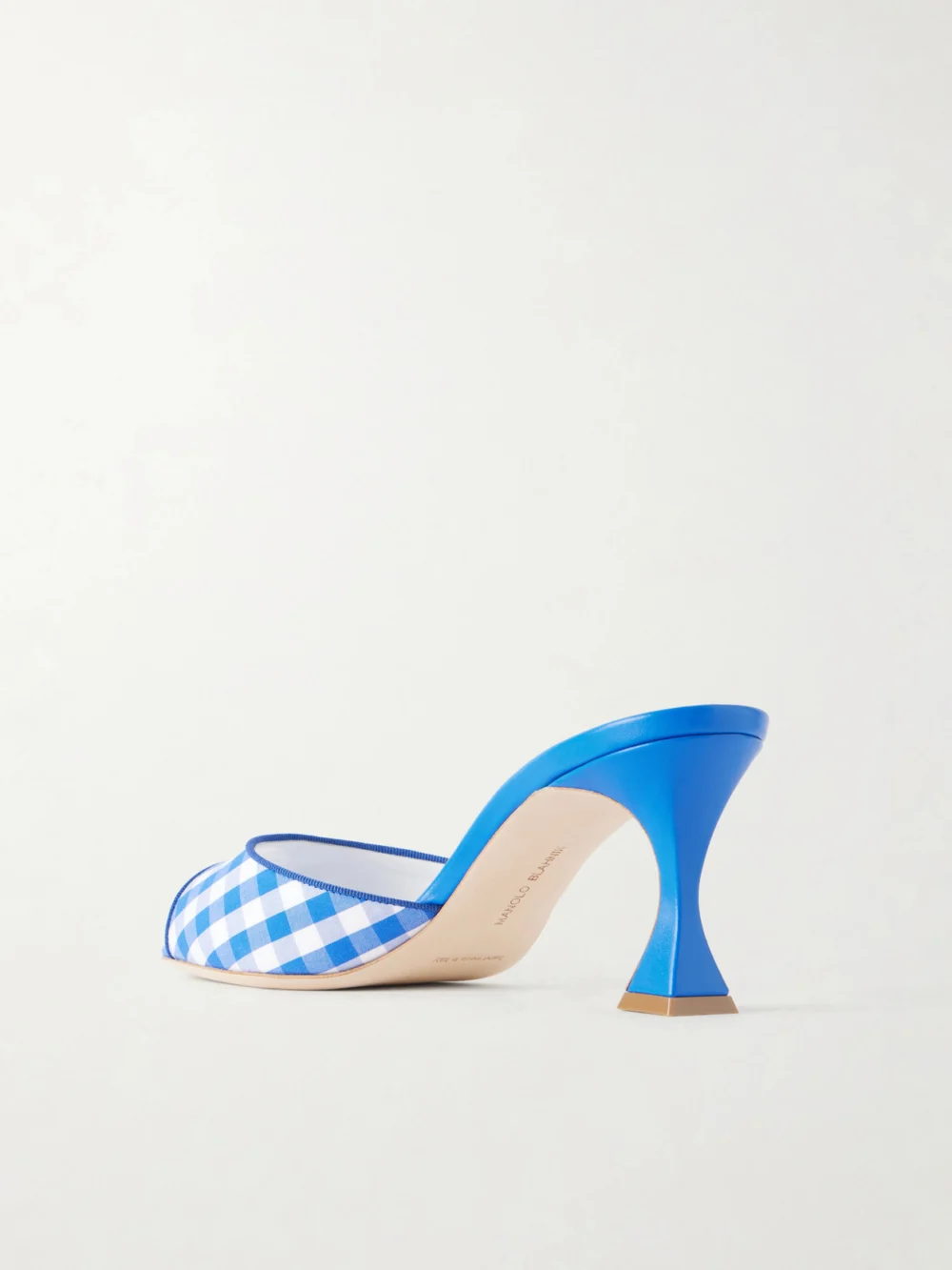 Back view of the Manolo Blahnik Jadara 70 Checked Woven Mules