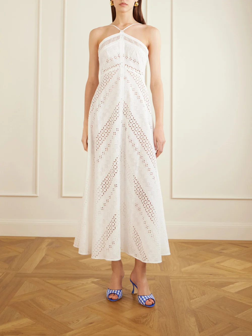 Manolo Blahnik Jadara 70 Checked Woven Mules, styled view