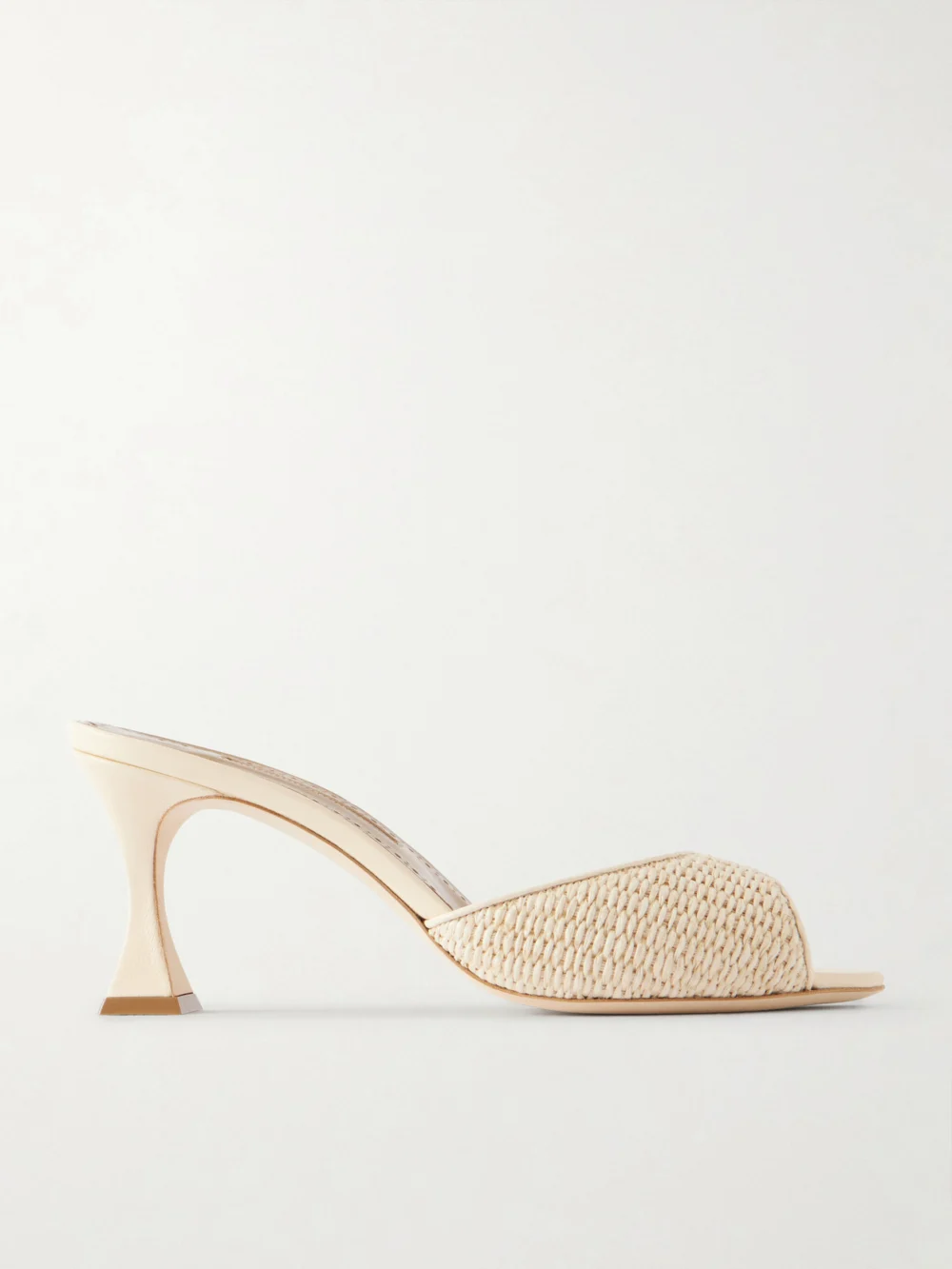 Manolo Blahnik Jadara 70 Leather-trimmed Raffia Mules in neutral