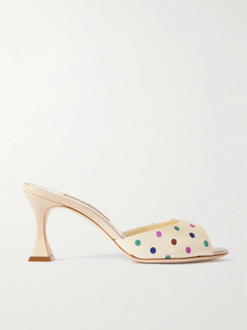 Manolo Blahnik Jadaron 70 Polka-dot Silk-satin Mules in cream