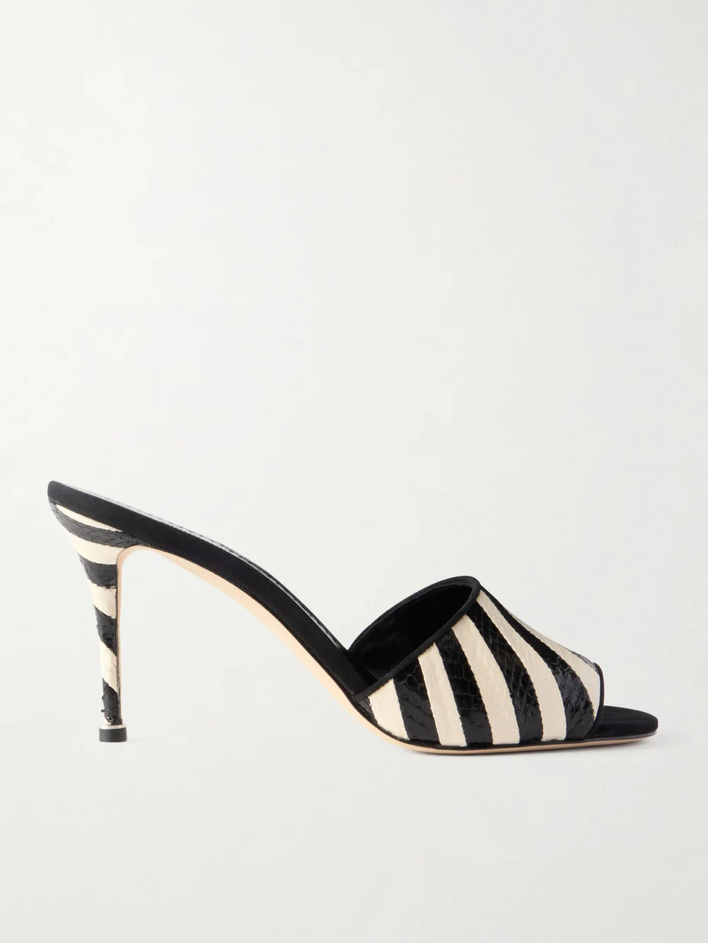 Manolo Blahnik Larache 90 Striped Elaphe Mules in black