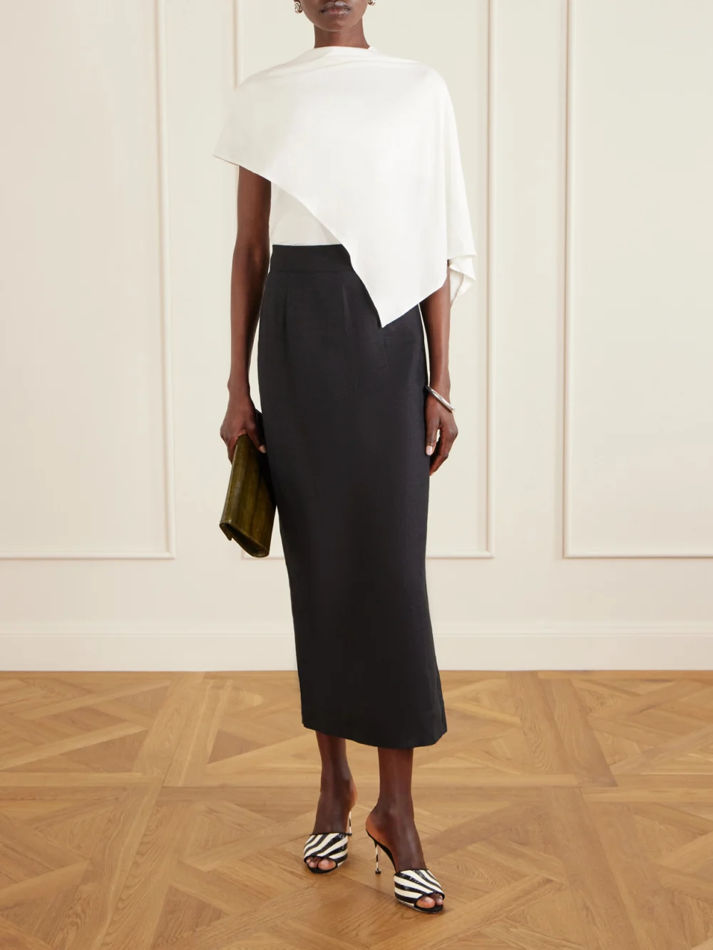 Manolo Blahnik Larache 90 Striped Elaphe Mules, styled view