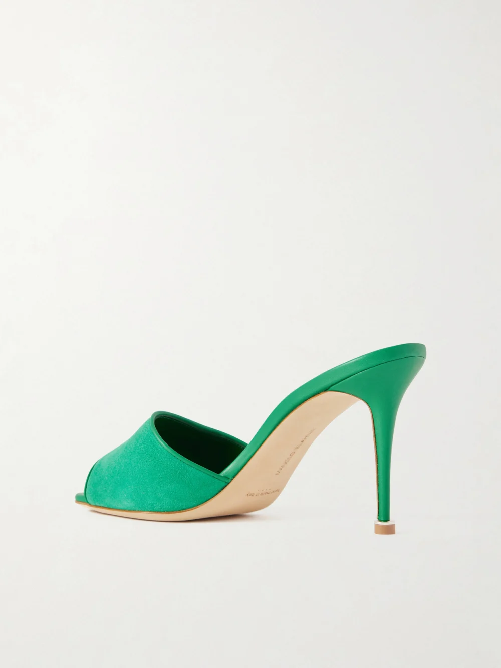 Back view of the Manolo Blahnik Larache 90 Suede Mules