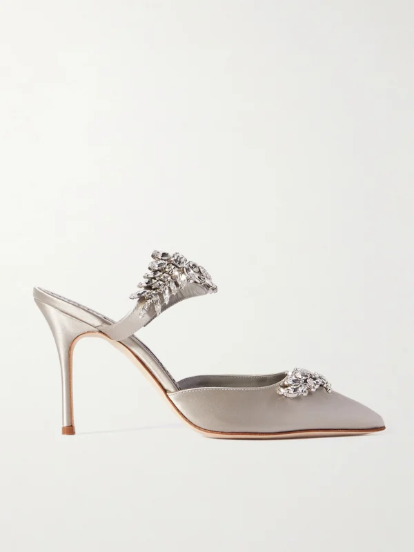 Manolo Blahnik Lurum 90 Crystal-embellished Satin Mules