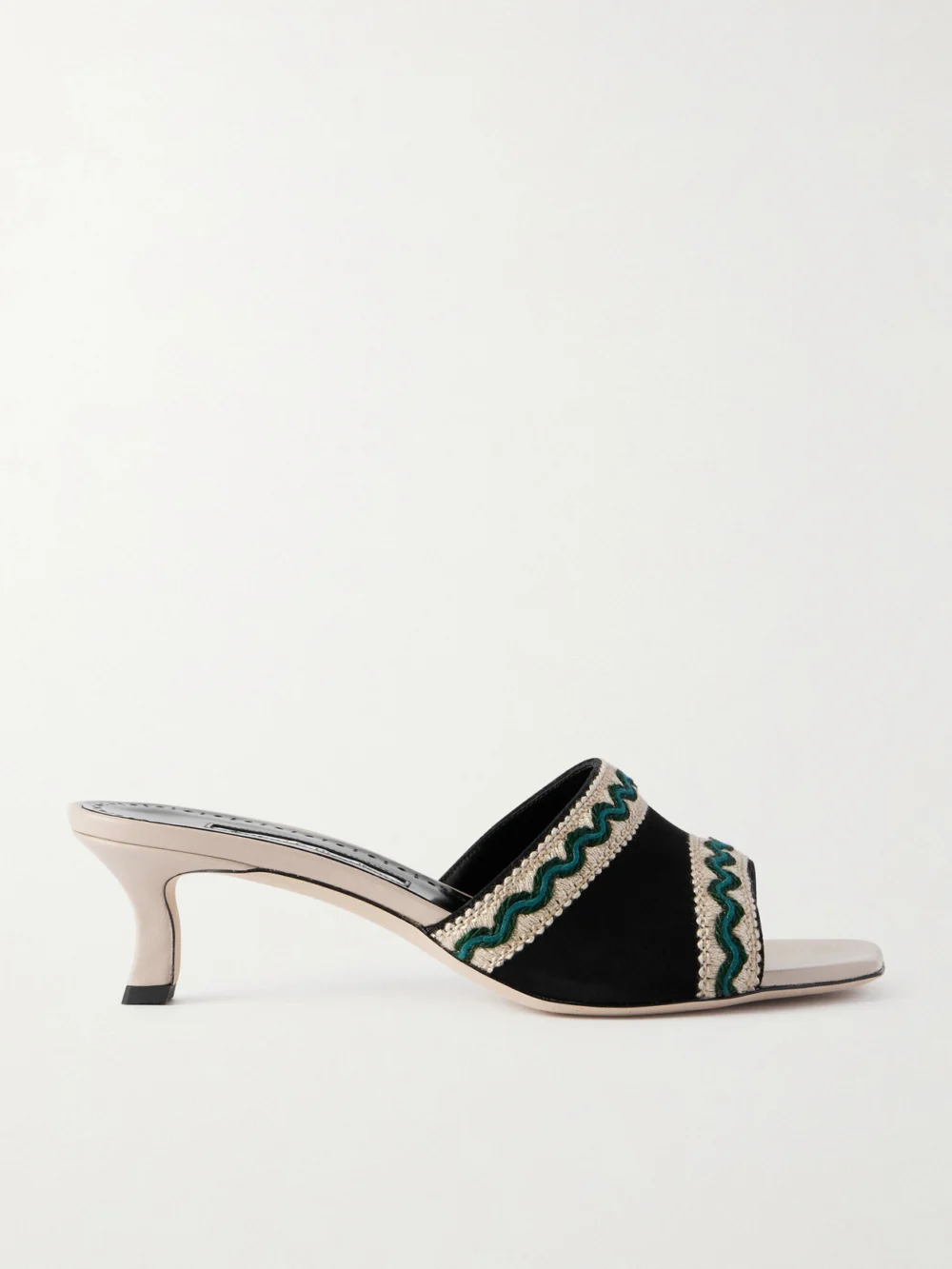 Manolo Blahnik Marebis 50 Embroidered Raffia-trimmed Suede Mules in black