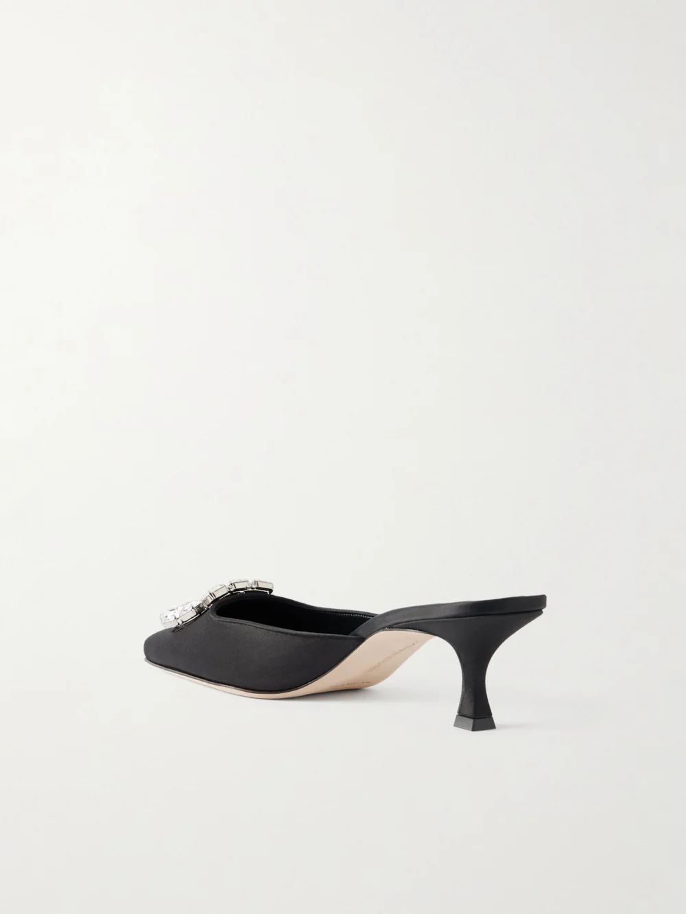 Back view of the Manolo Blahnik Mayjou 50 Crystal-embellished Satin Mules