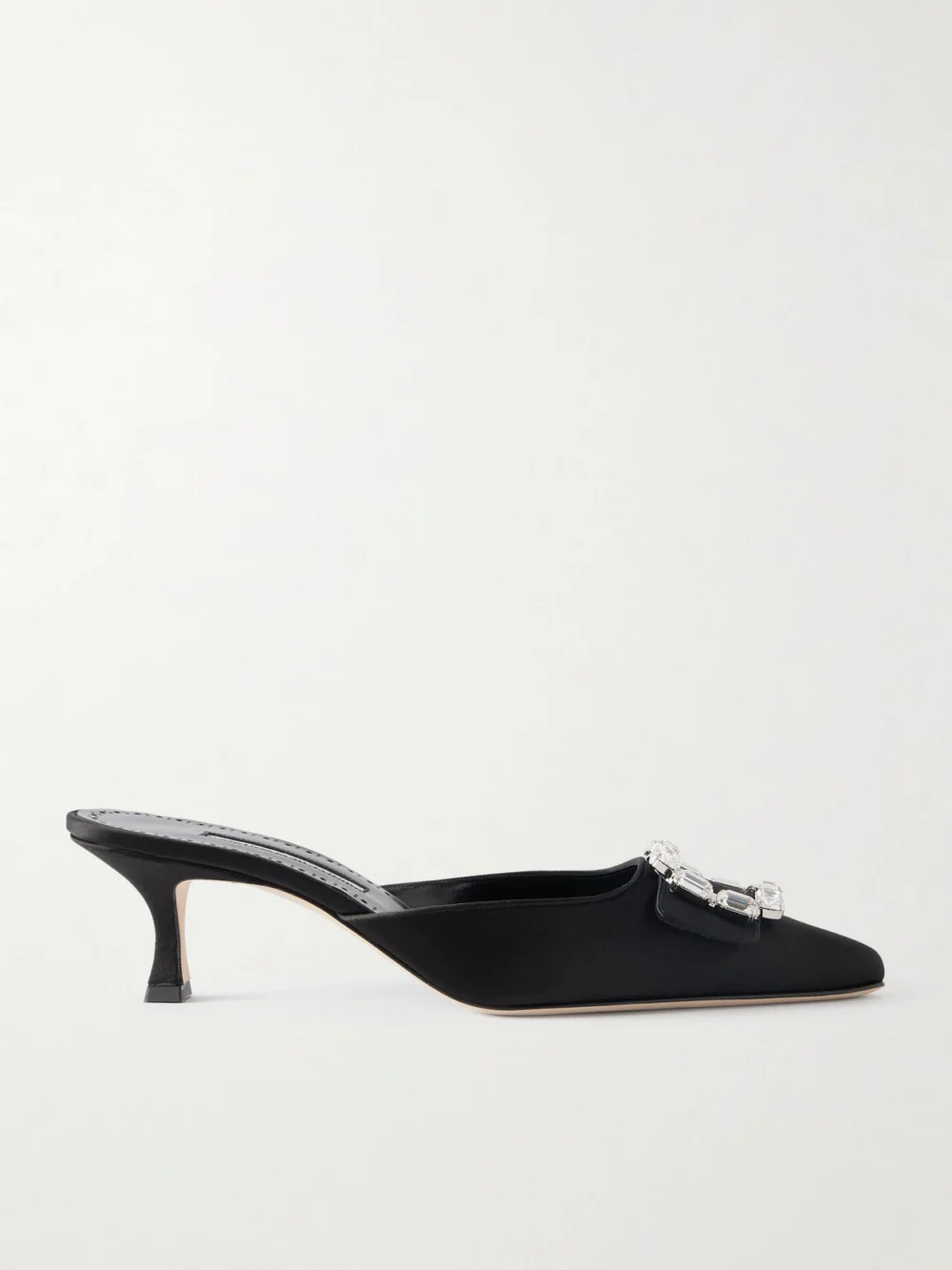Manolo Blahnik Mayjou 50 Crystal-embellished Satin Mules in black