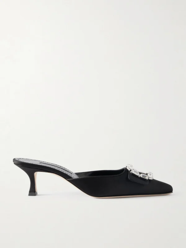 Manolo Blahnik Mayjou 50 Crystal-embellished Satin Mules