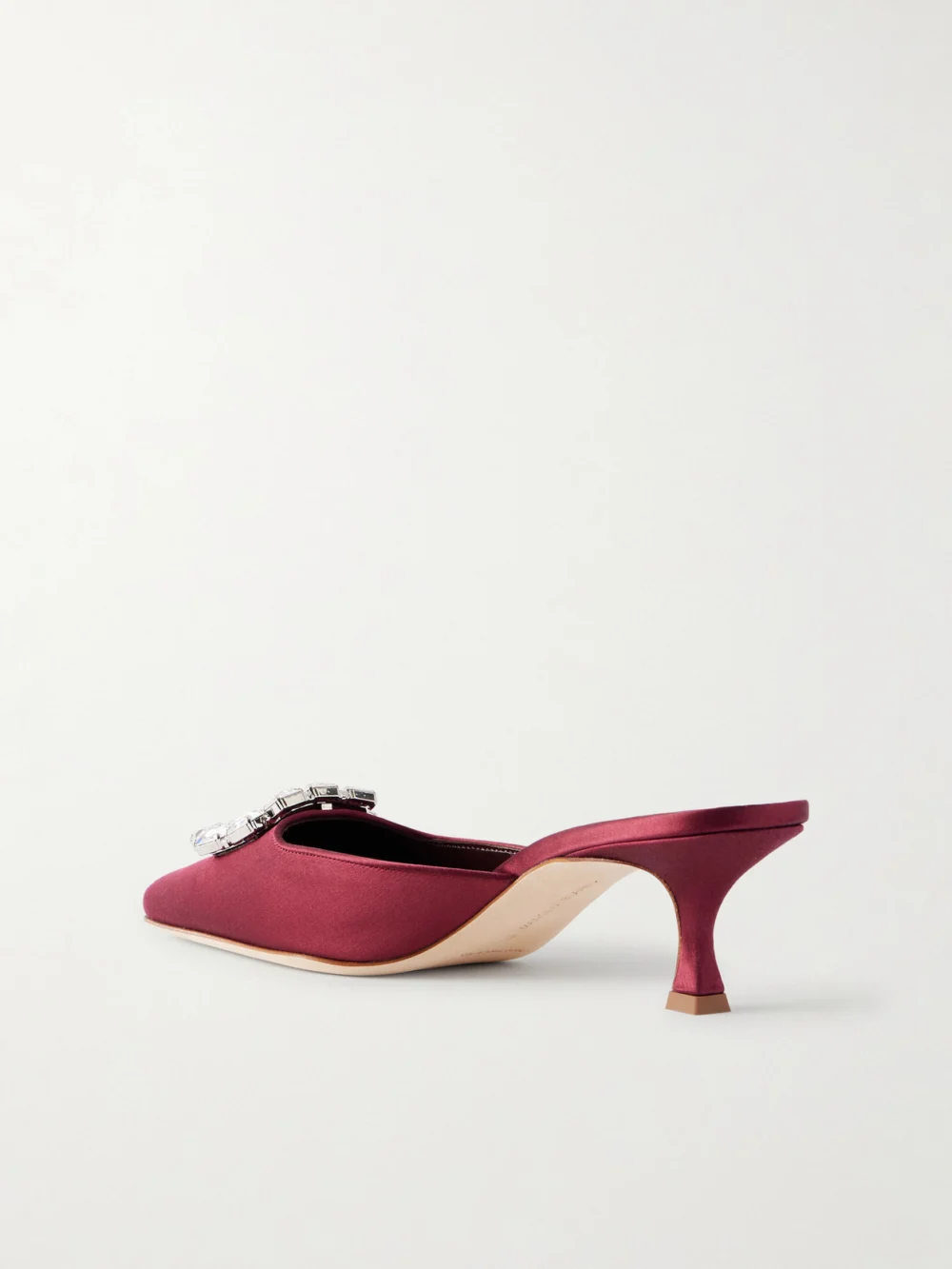 Back view of the Manolo Blahnik Mayjou 50 Crystal-embellished Satin Mules