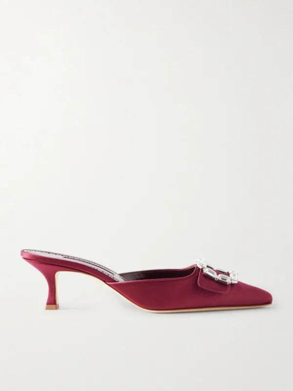 Manolo Blahnik Mayjou 50 Crystal-embellished Satin Mules