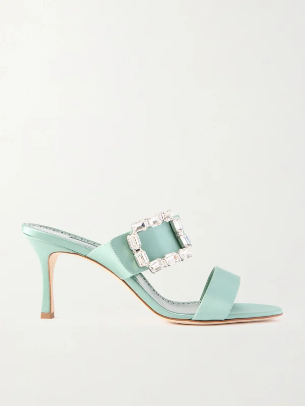 Manolo Blahnik Mayjousan 70 Crystal-embellished Satin Mules
