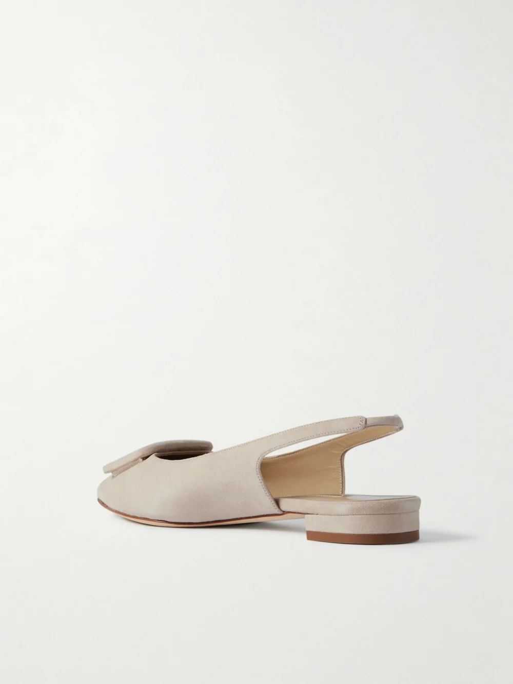 Back view of the Manolo Blahnik Maylura Buckled Suede Slingback Flats