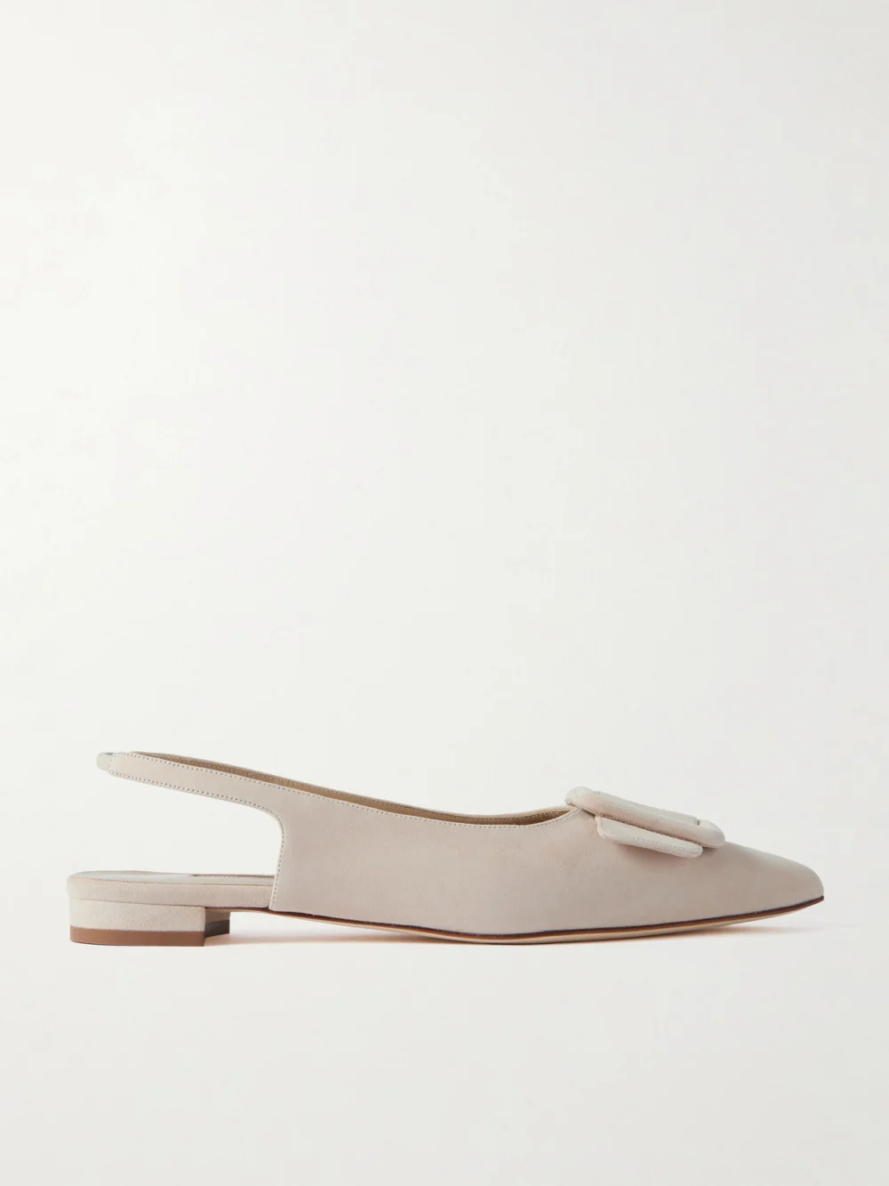 Manolo Blahnik Maylura Buckled Suede Slingback Flats in beige