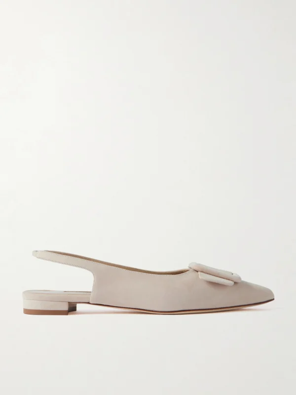 Manolo Blahnik Maylura Buckled Suede Slingback Flats