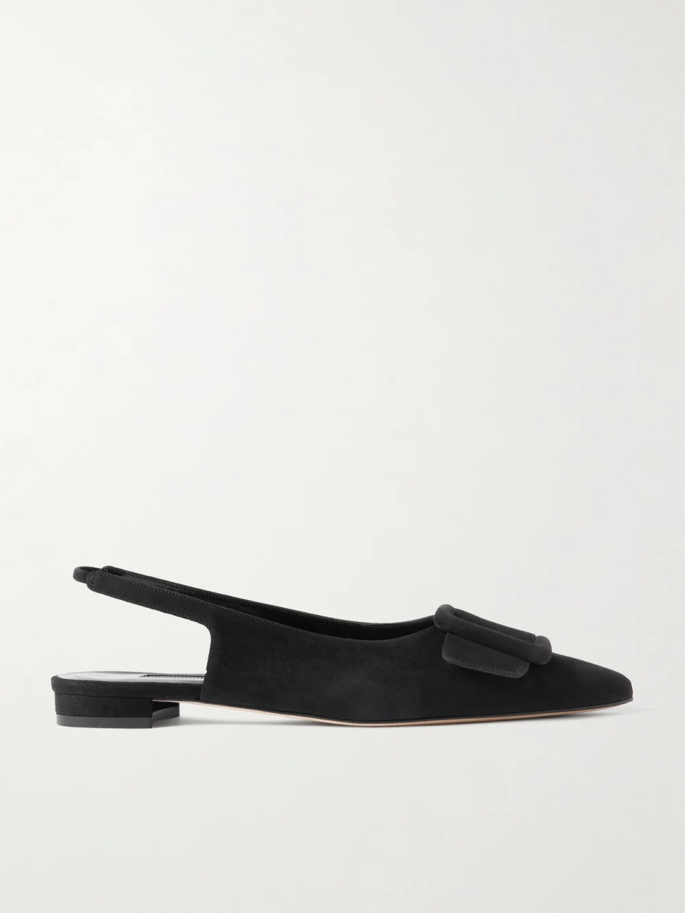 Manolo Blahnik Maylura Buckled Suede Slingback Flats in black
