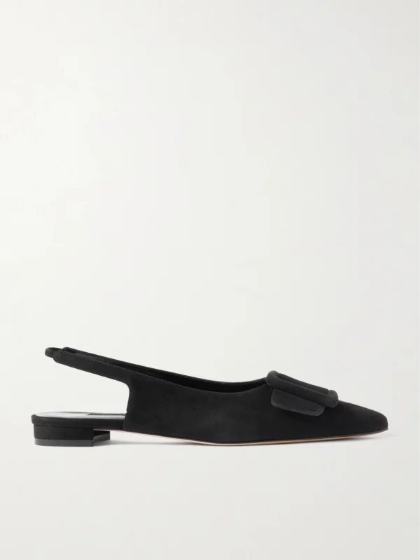 Manolo Blahnik Maylura Buckled Suede Slingback Flats