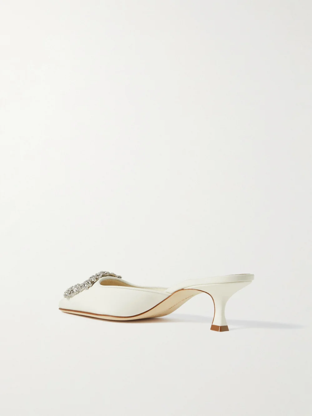 Back view of the Manolo Blahnik Maysale 50 Buckled Crepe De Chine Mules
