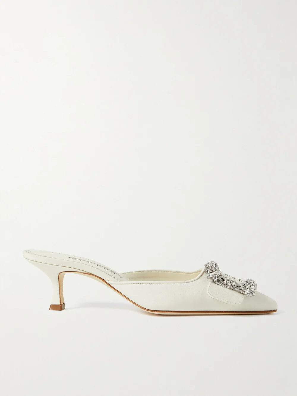 Manolo Blahnik Maysale 50 Buckled Crepe De Chine Mules in white