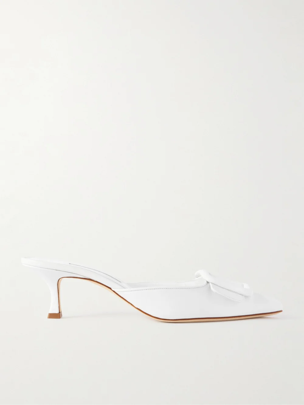 Manolo Blahnik Maysale 50 Buckled Leather Mules in white