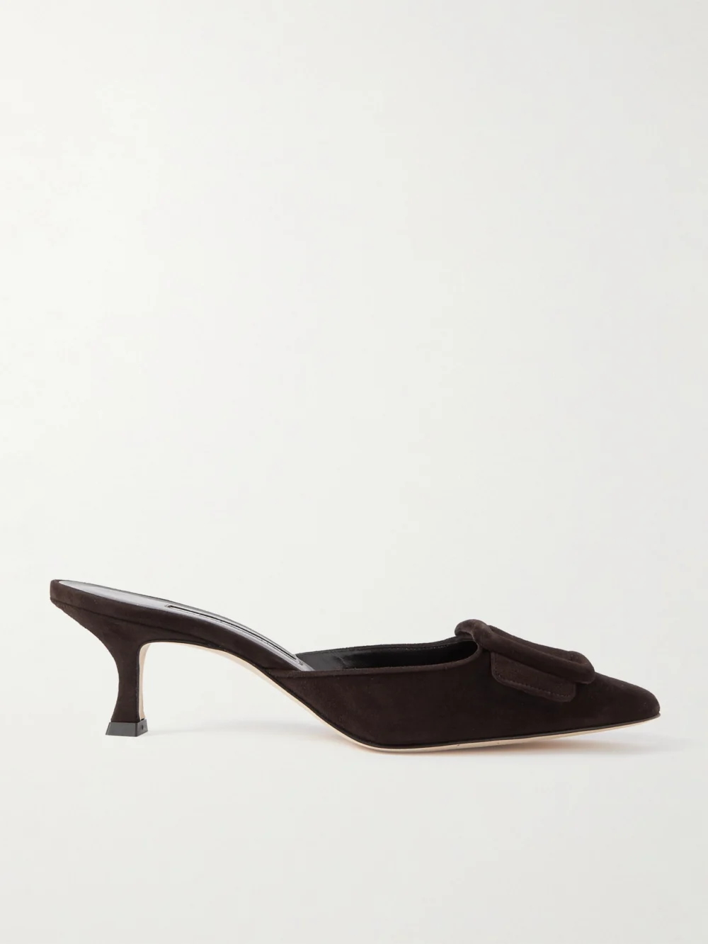 Manolo Blahnik Maysale 50 Buckled Suede Mules in dark brown