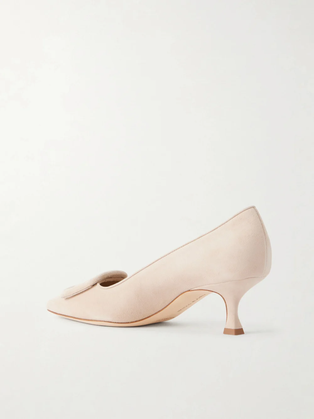 Back view of the Manolo Blahnik Maysale 50 Buckled Suede Pumps
