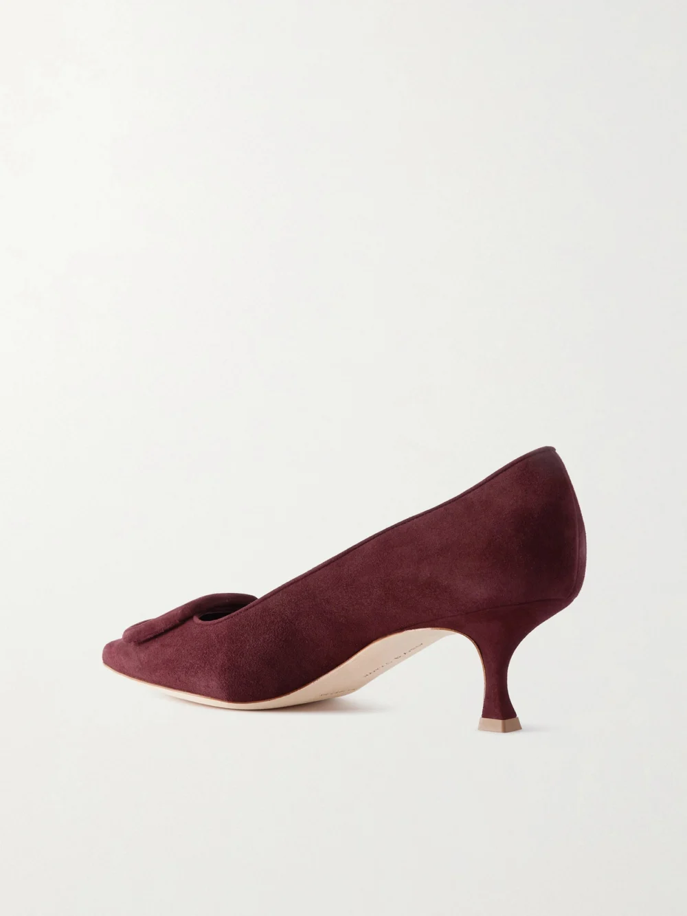 Back view of the Manolo Blahnik Maysale 50 Buckled Suede Pumps