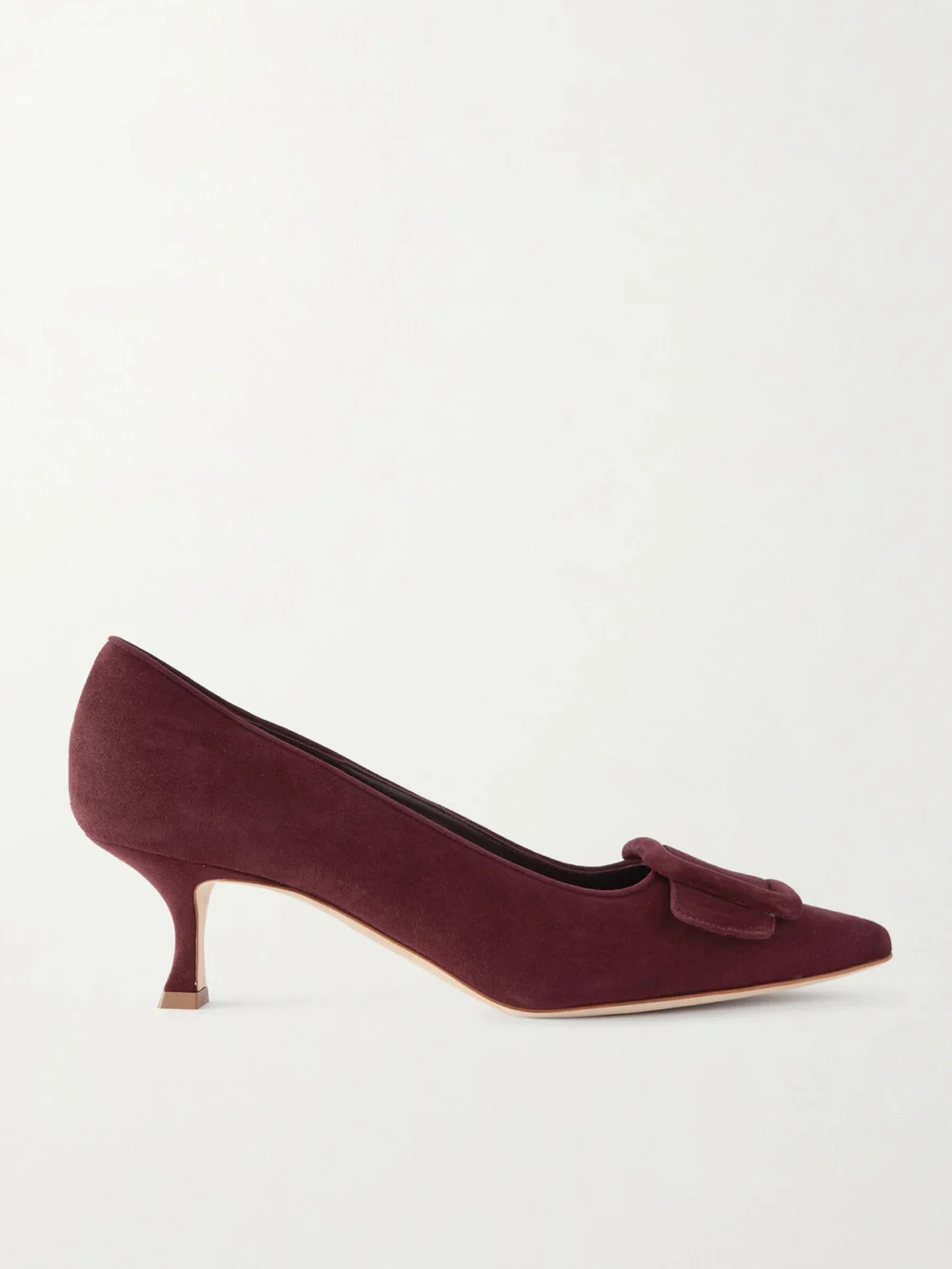 Manolo Blahnik Maysale 50 Buckled Suede Pumps in burgundy