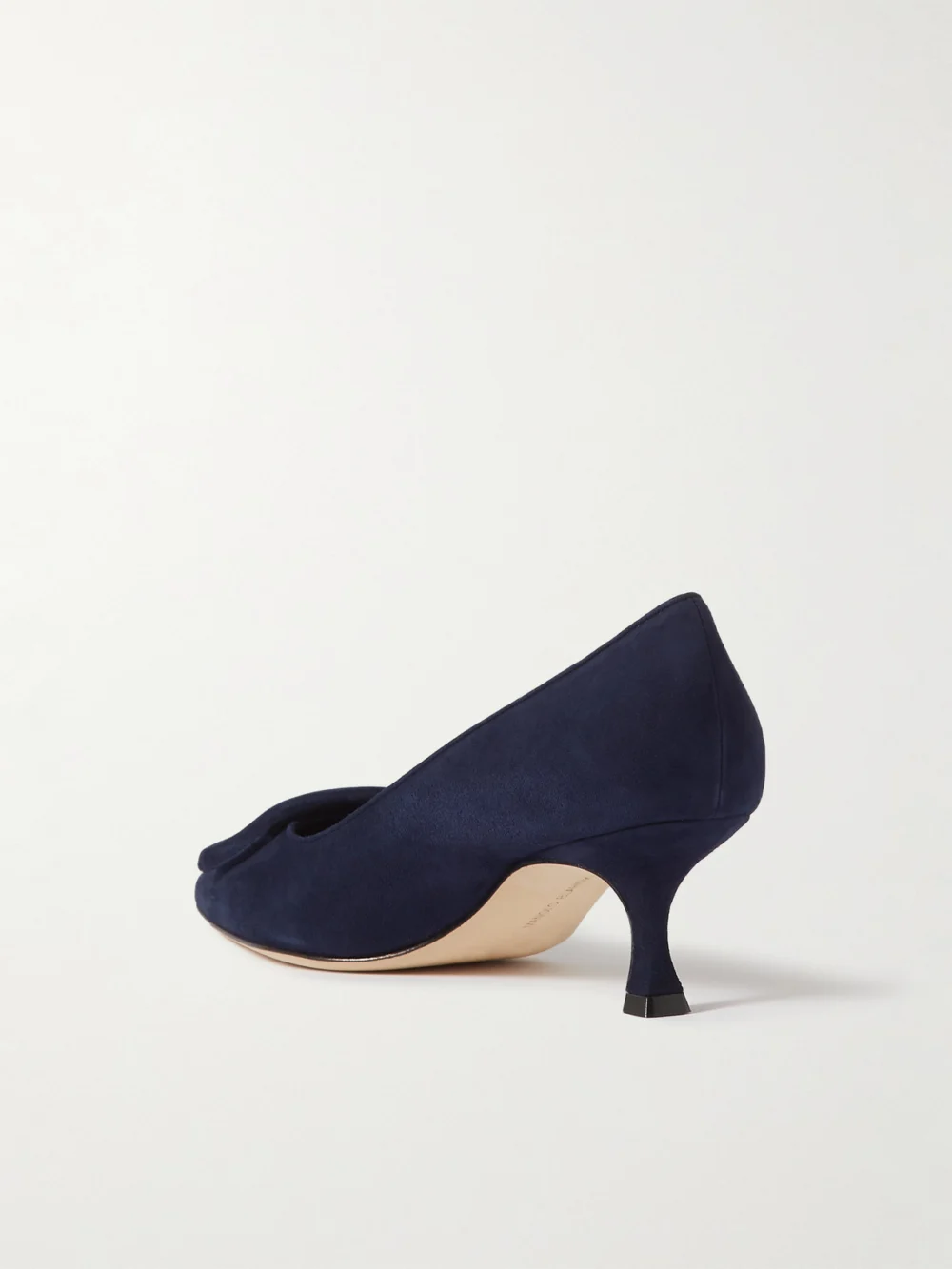 Back view of the Manolo Blahnik Maysale 50 Buckled Suede Pumps