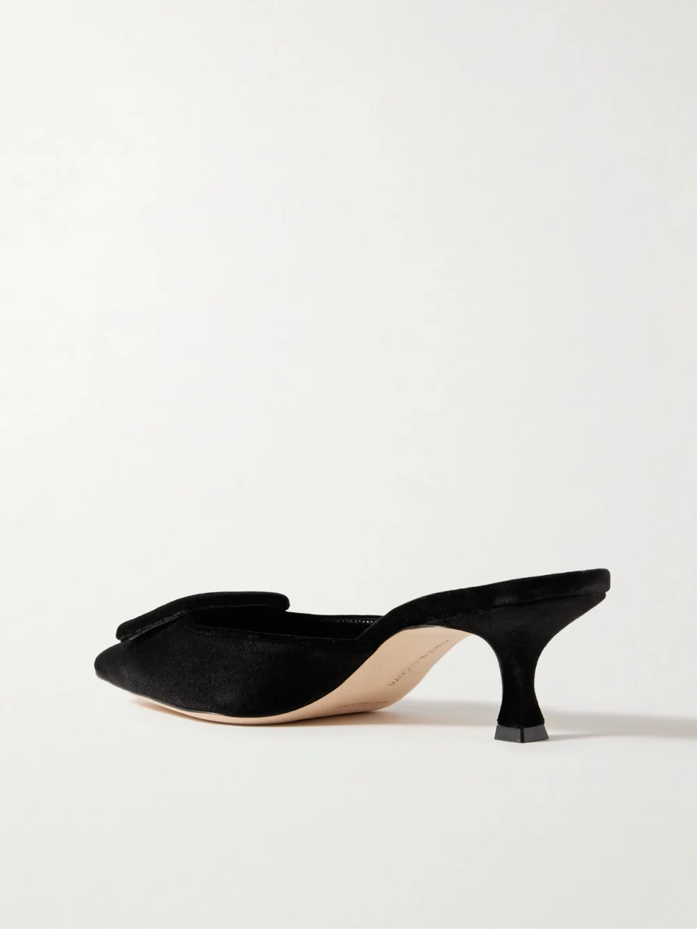 Back view of the Manolo Blahnik Maysale 50 Buckled Velvet Mules