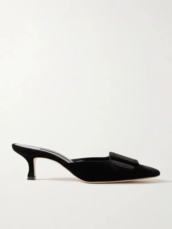 Manolo Blahnik Maysale 50 Buckled Velvet Mules