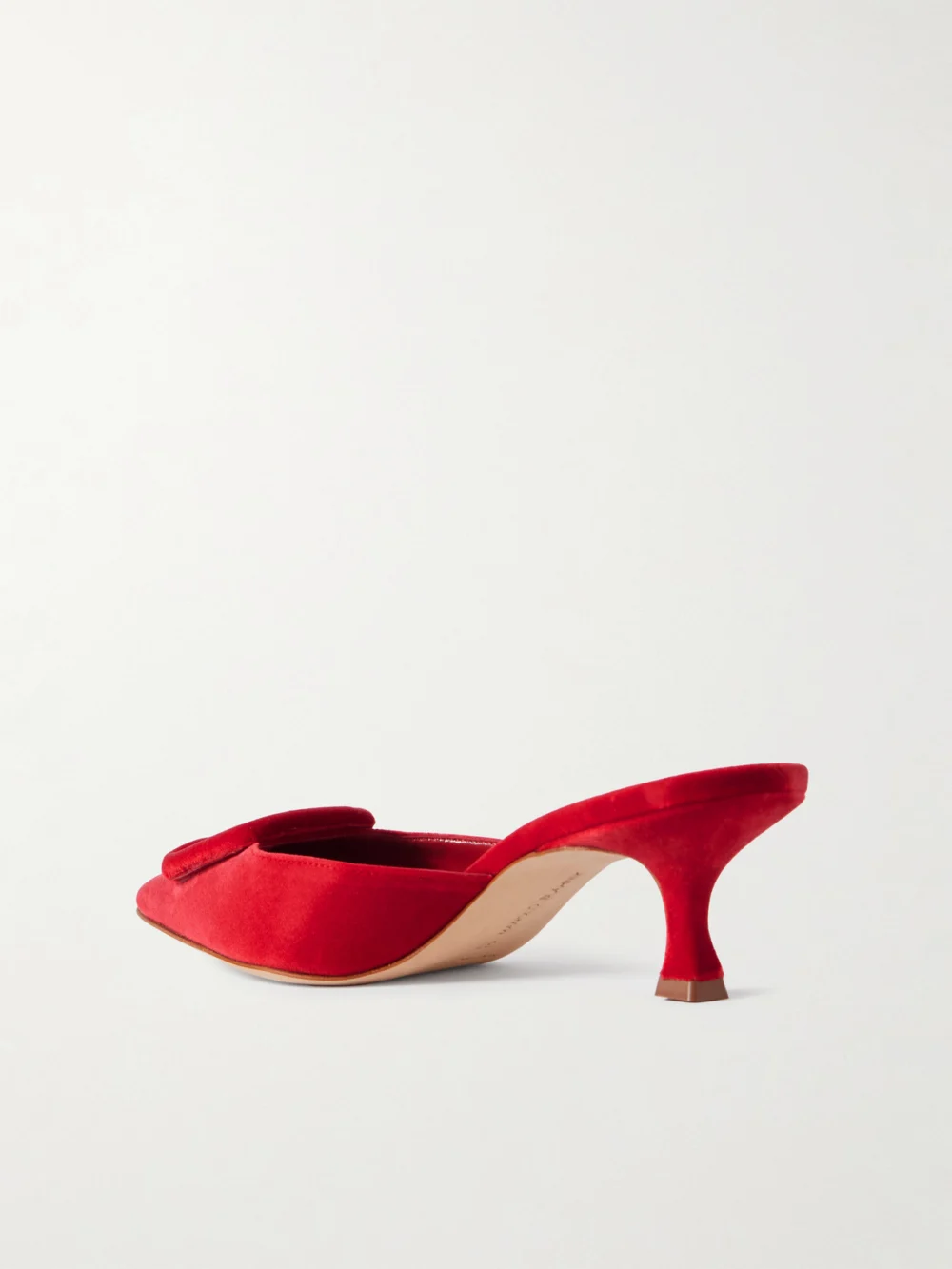 Back view of the Manolo Blahnik Maysale 50 Buckled Velvet Mules