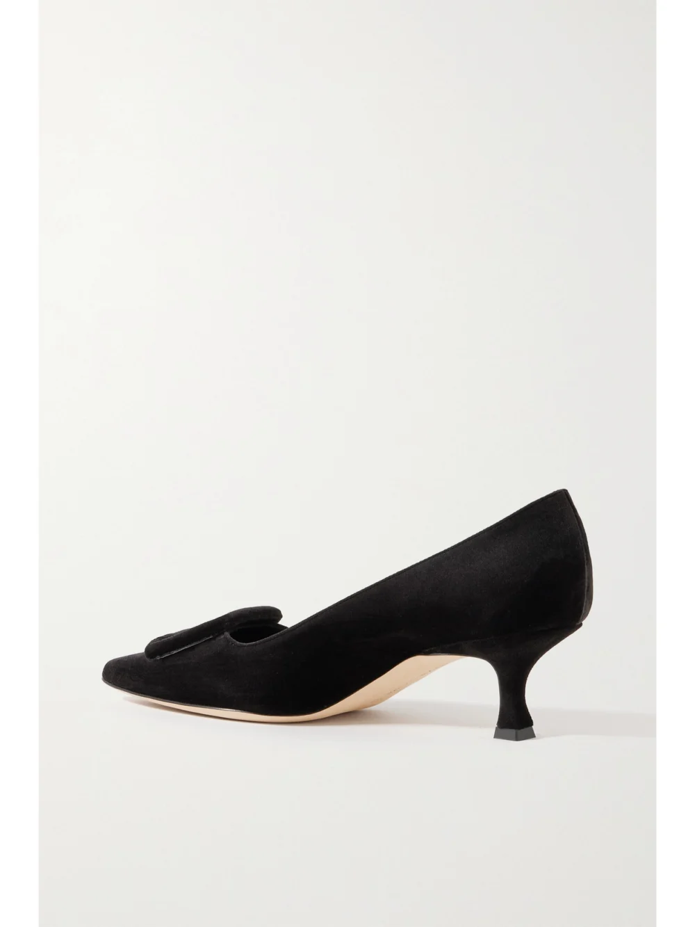 Back view of the Manolo Blahnik Maysale 50 Buckled Velvet Pumps